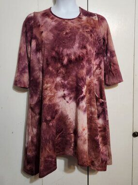 Trendyland 2X Tunic Top Mini Dress Plus Size Tie Dye Burgundy Pockets Boho